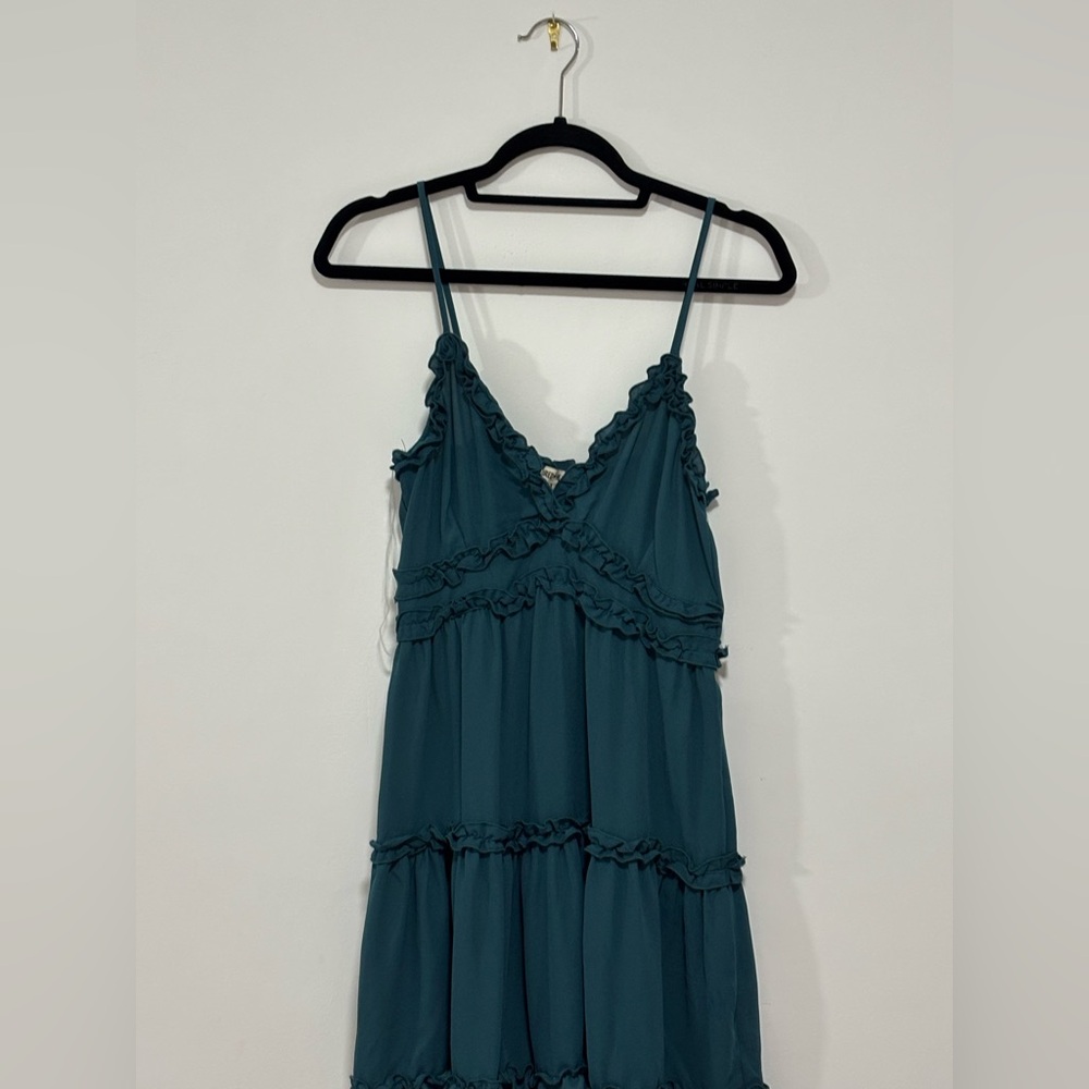 Teal Ruffled Spaghetti Strap Dress